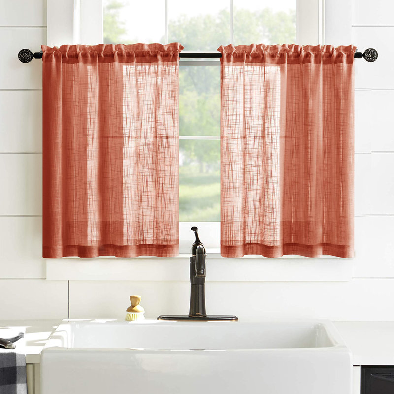 JRBEY Solid Color Solid 30'' Kitchen Curtain in Burnt Orange Wayfair